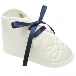 Baby Boys Ivory Satin Navy Ribbon Shoes